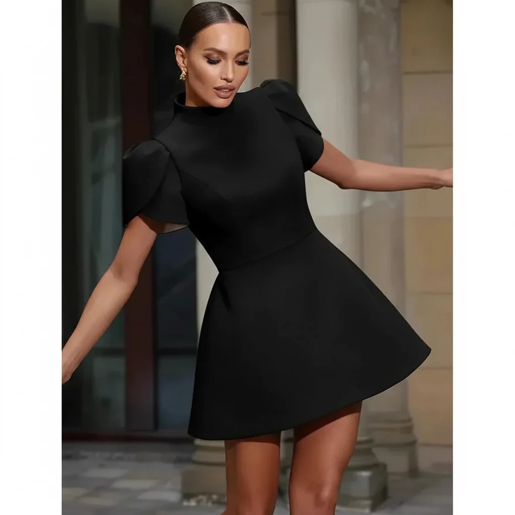 Anna | Robe de Soirée Courte Femme avec Manches Structurées – Robe Cocktail Soirée 2026