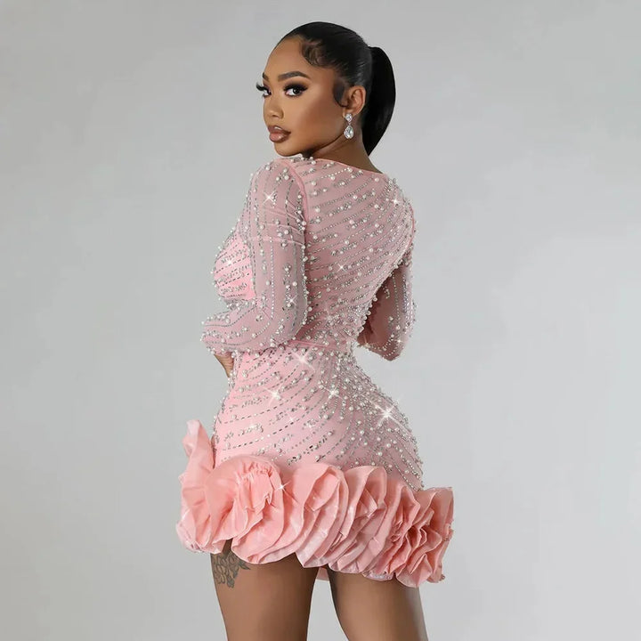 Xenia | Robe de soirée courte pour femmes décolleté en V profond à manches longues – Mini robe de soirée 2026