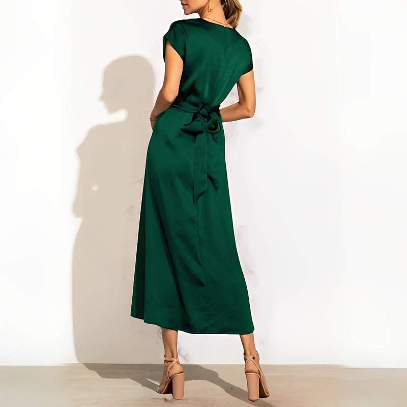 Robe Midi à Manches Courtes en Drapé pour Invitées de Mariage
