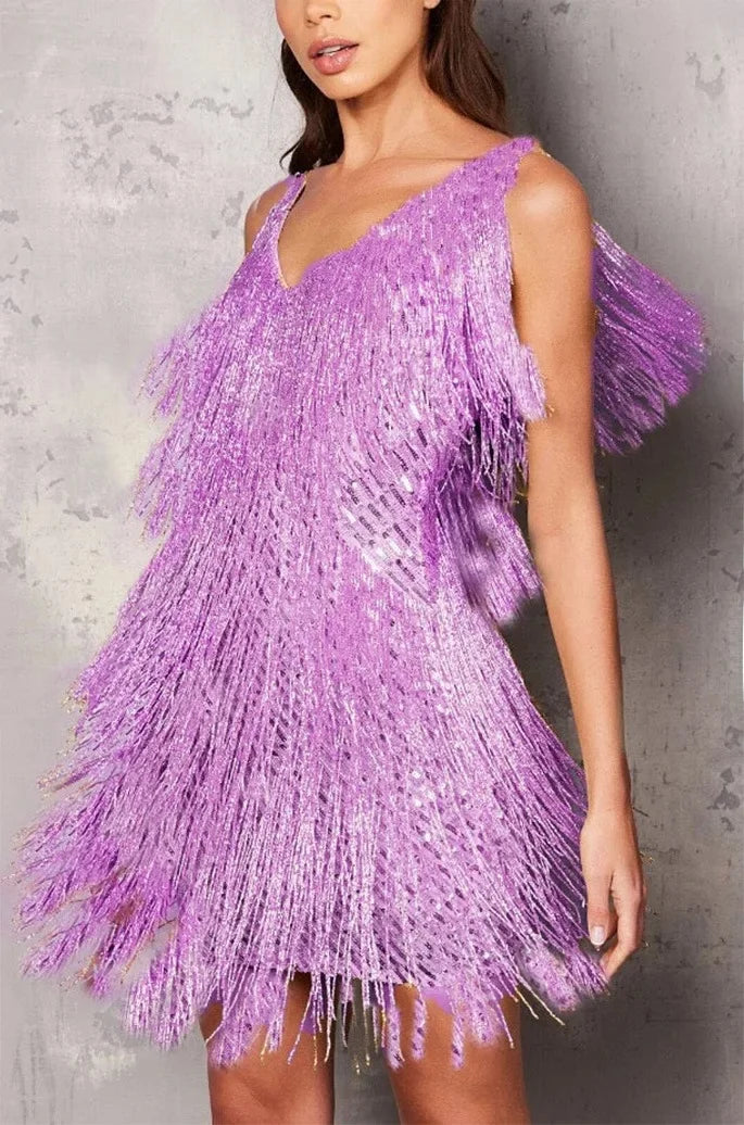 Ronja | Robe frangée à décolleté en V Mini-robe