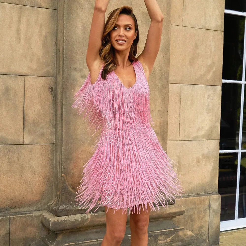 Ronja | Robe frangée à décolleté en V Mini-robe