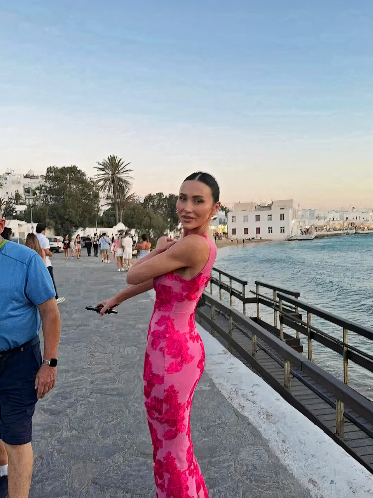 Robe de soirée Bodycon pour femmes à fleurs roses | Maxi