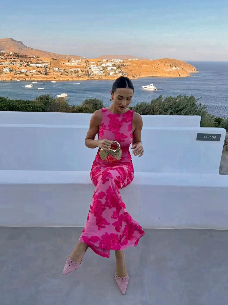 Robe de soirée Bodycon pour femmes à fleurs roses | Maxi