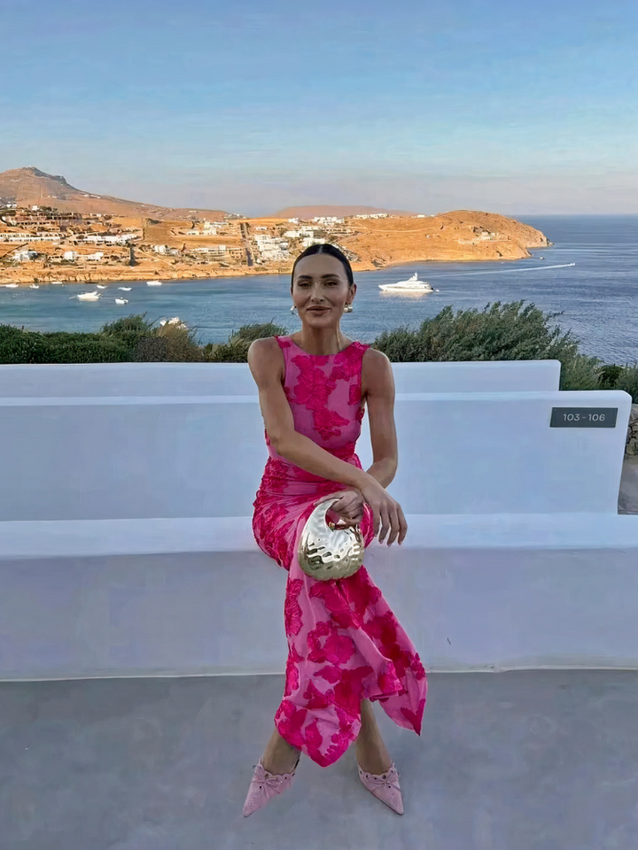Robe de soirée Bodycon pour femmes à fleurs roses | Maxi
