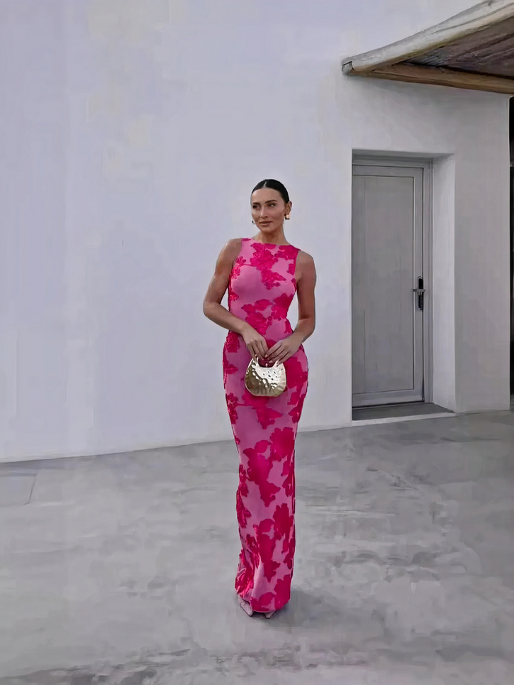 Robe de soirée Bodycon pour femmes à fleurs roses | Maxi