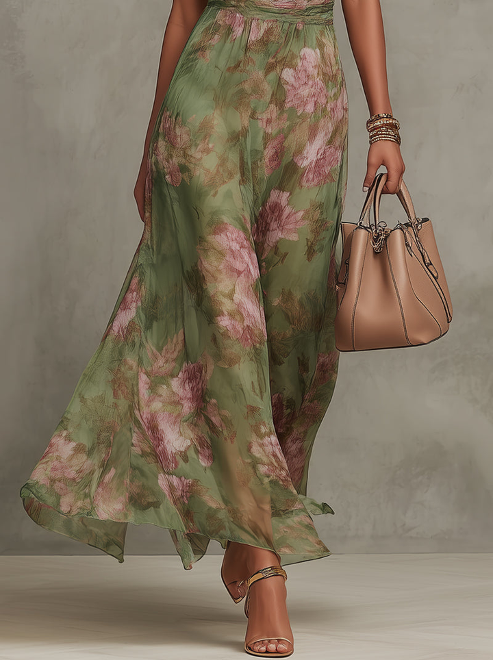 Rosabelle | Robe Maxi à Bretelles Fleurs pour Femmes