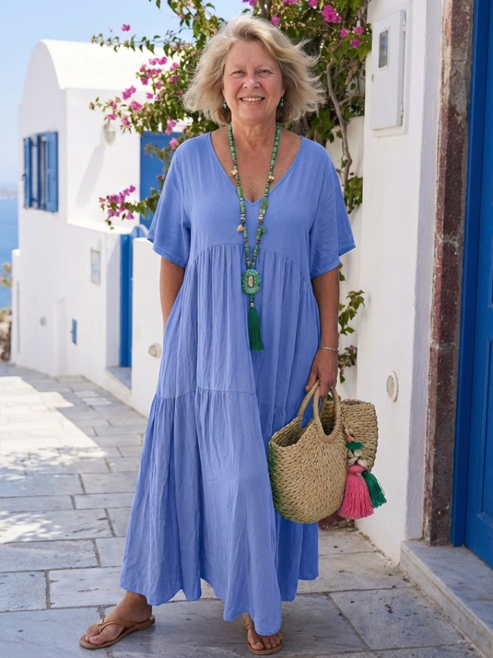 Rosemarie | Robe maxi à volants pour femmes avec manches courtes
