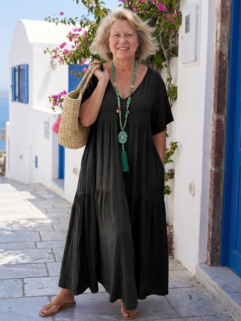 Rosemarie | Robe maxi à volants pour femmes avec manches courtes