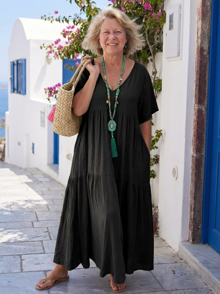 Rosemarie | Robe maxi à volants pour femmes avec manches courtes