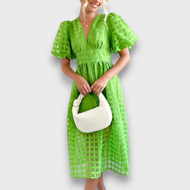 Lianora – Robe midi féminine avec motif structuré