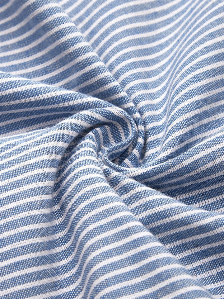Roswen | Robe midi à rayures à manches courtes avec boutons pour femmes