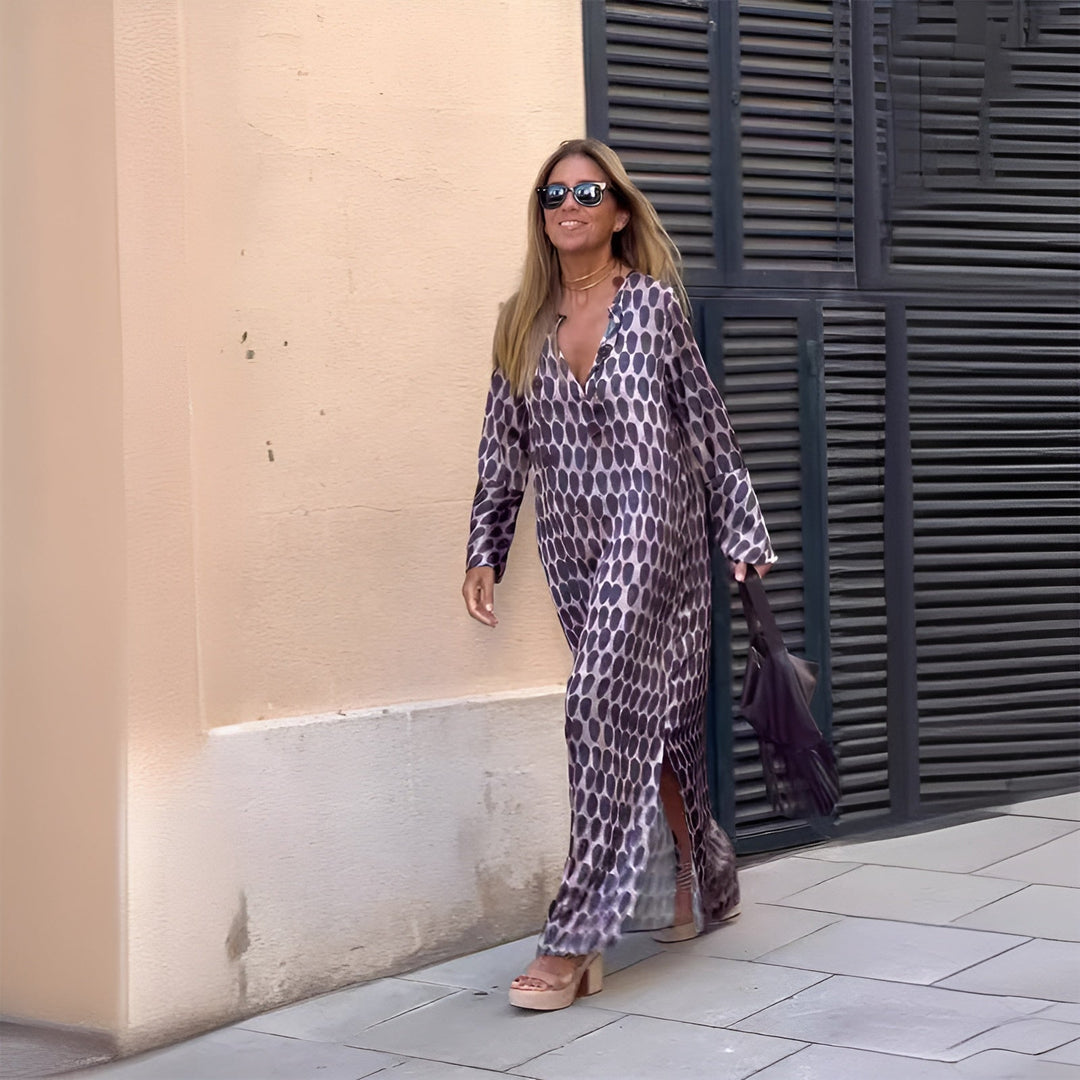 Runa | Robe Maxi Imprimée à Manches Longues pour Femmes