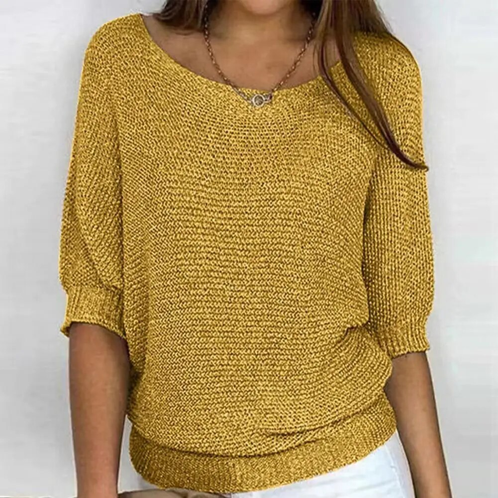 Pull en tricot à manches 3/4 pour femmes | Col rond