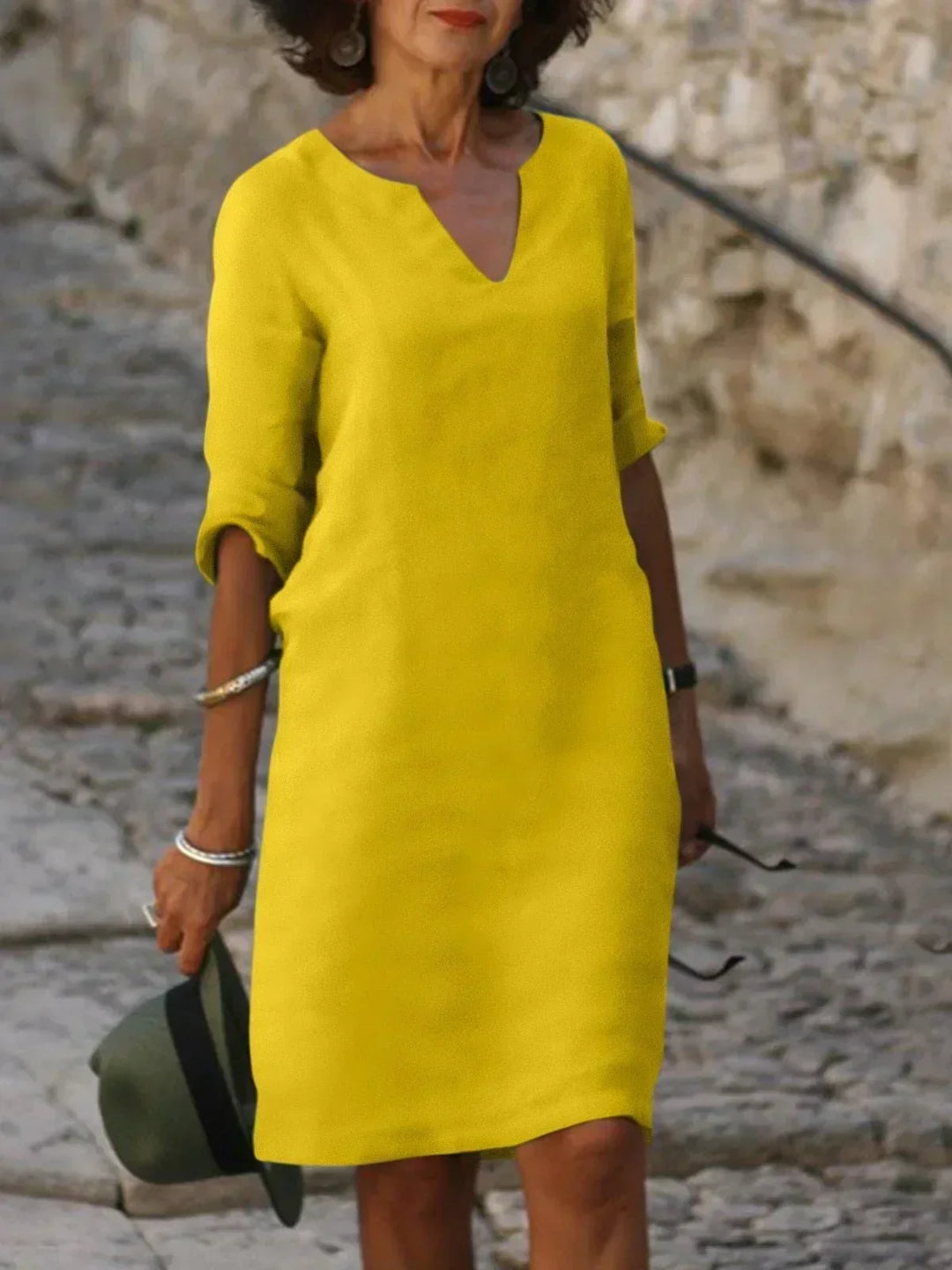 Julia | Robe Midi Casual Femme avec Couverture du Ventre