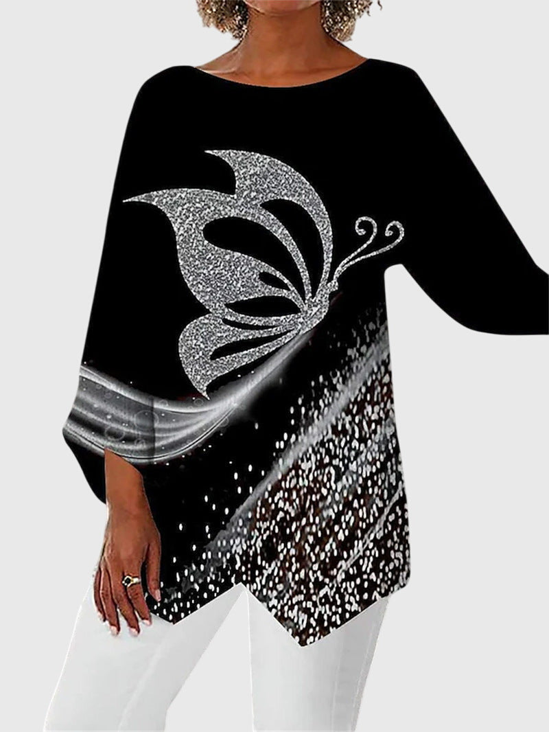 Saskia | Tunique Femme Imprimé Papillon avec Paillettes