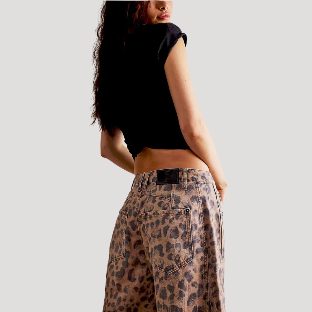 Saskia | Jeans larges pour femmes motif léopard coupe barrel
