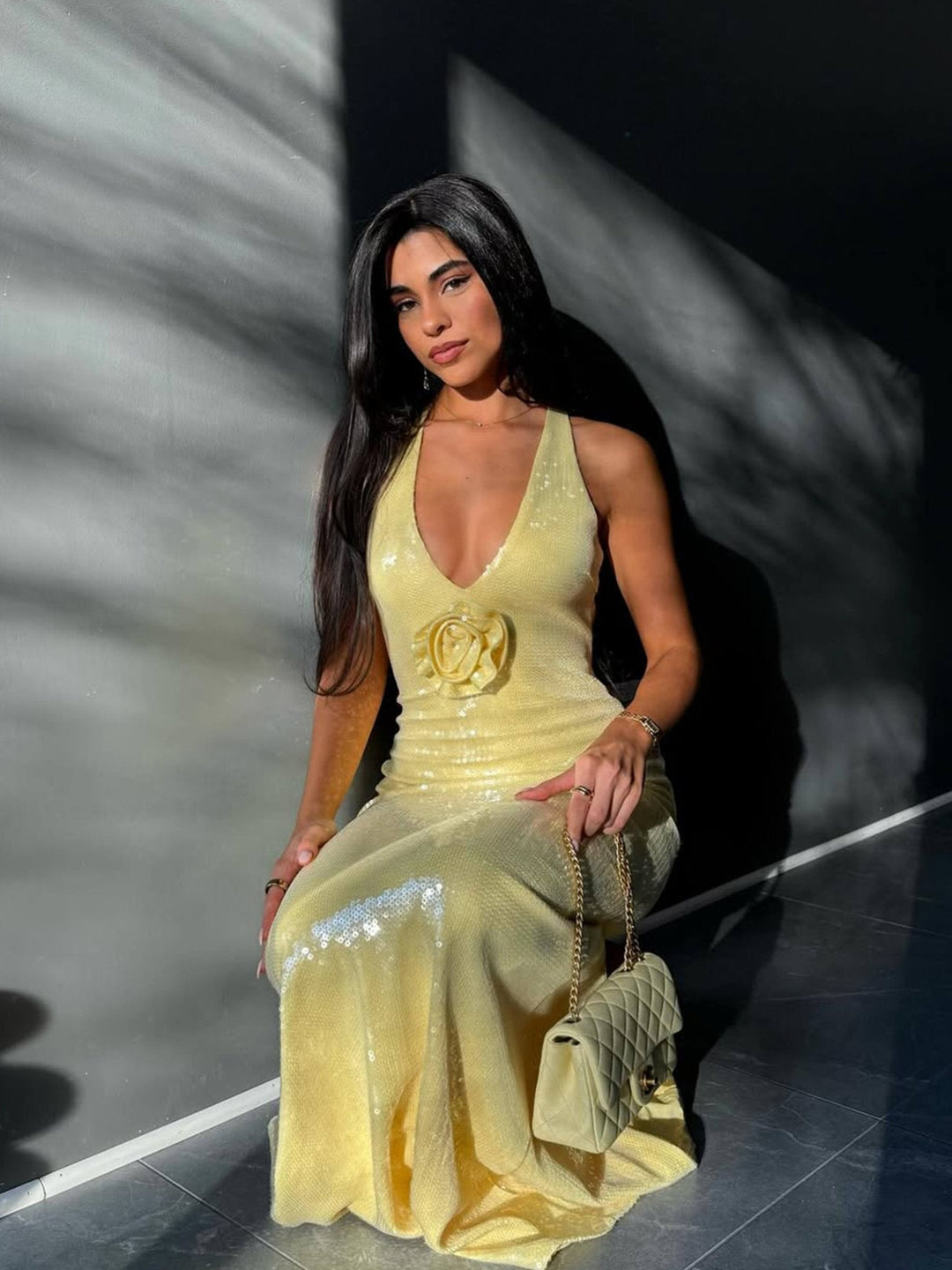 Elvia | Robe Maxi Paillettes Avec Décolleté en V