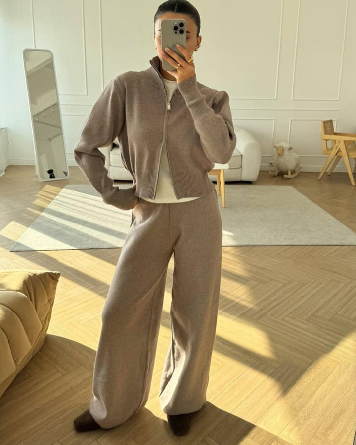 Soria | Ensemble Tricot Femme Veste avec Fermeture Éclair