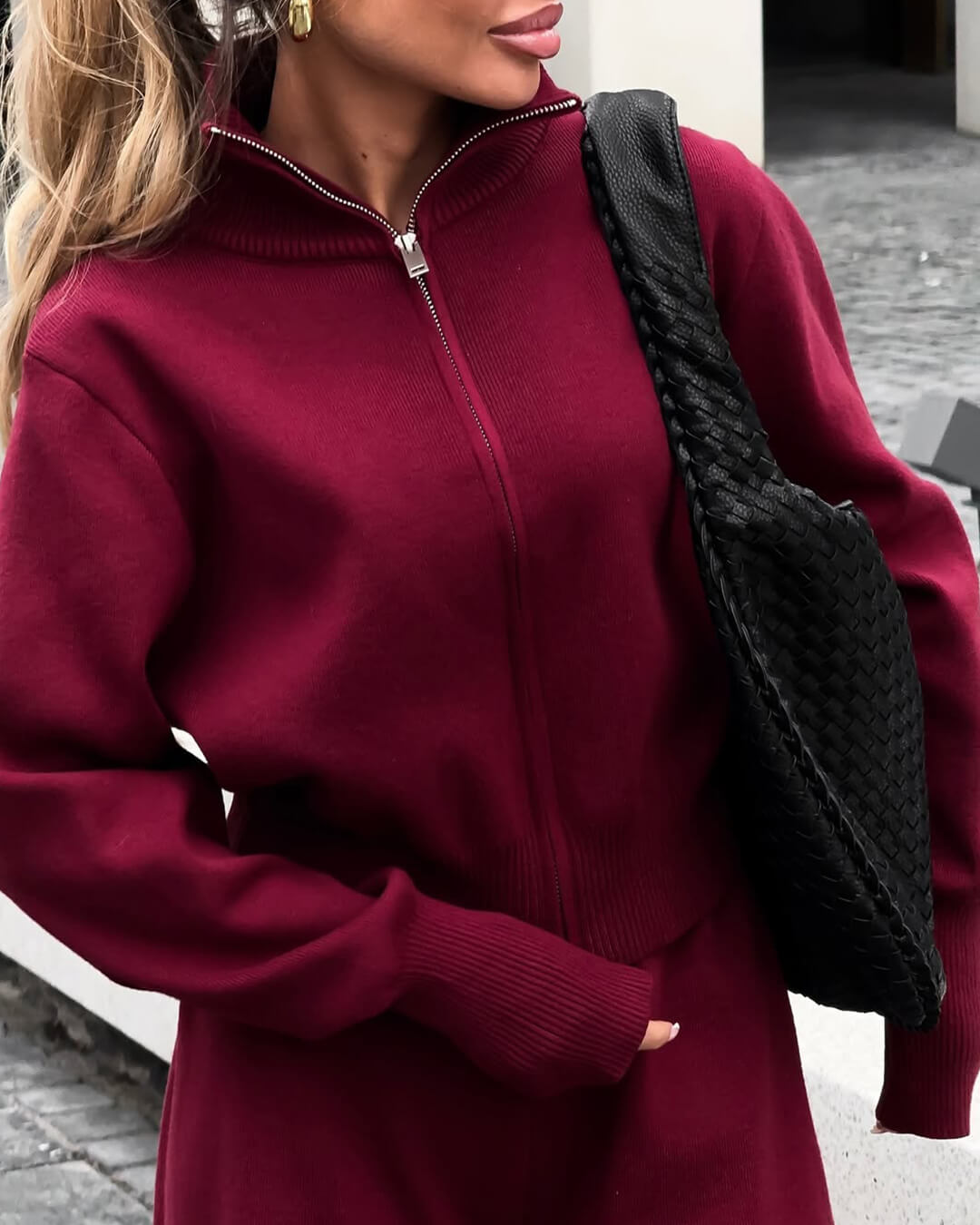 Soria | Ensemble Tricot Femme Veste avec Fermeture Éclair