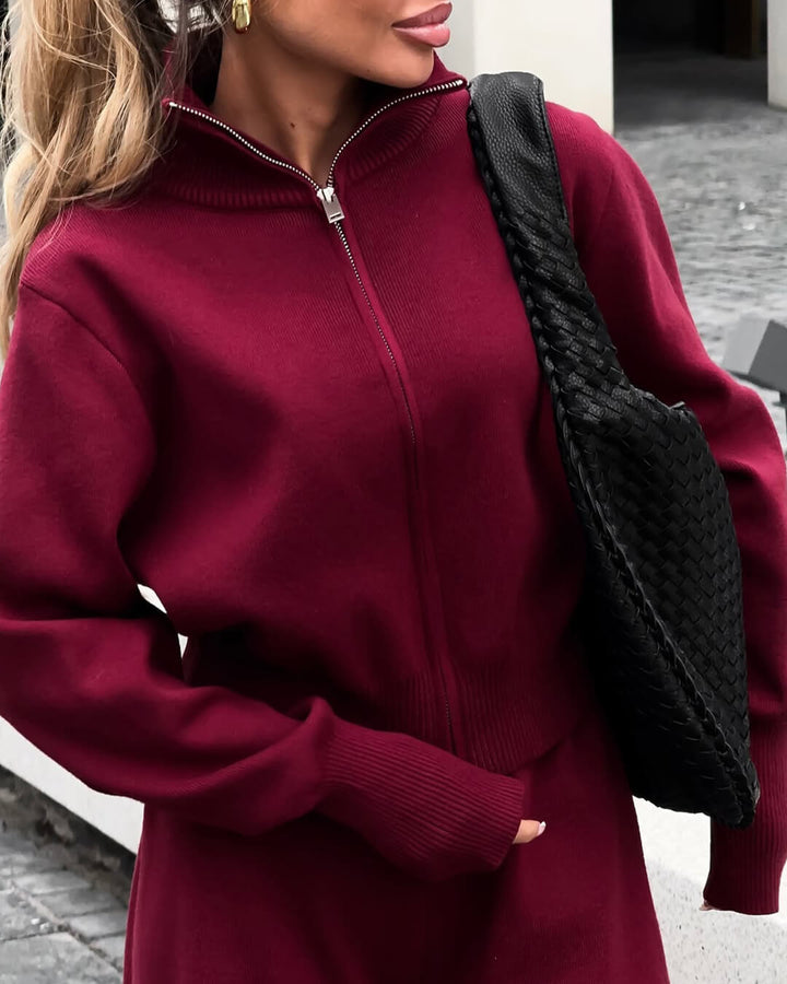 Soria | Ensemble Tricot Femme Veste avec Fermeture Éclair