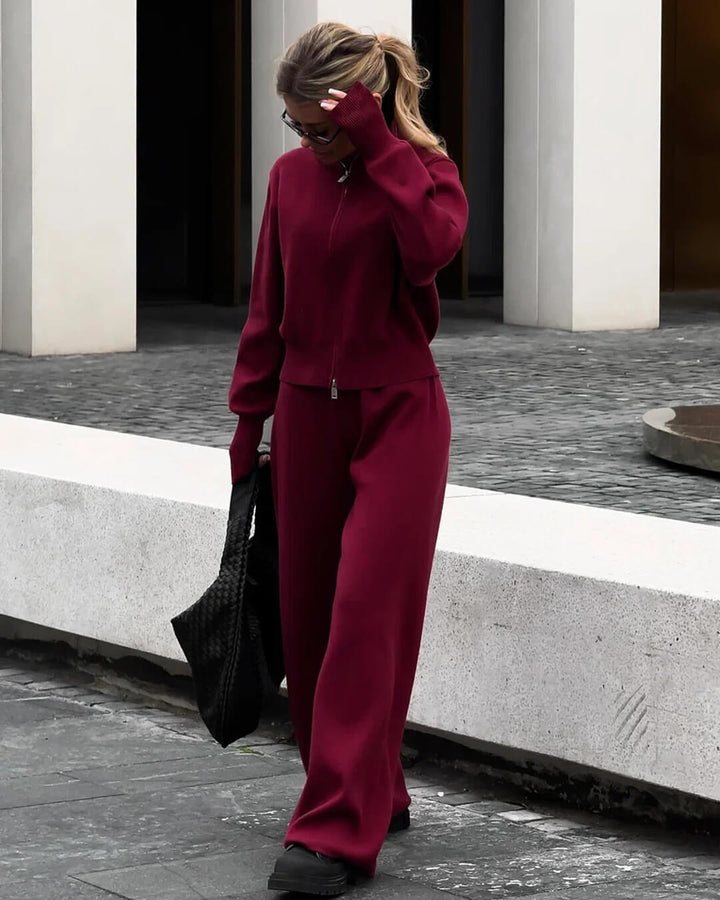Soria | Ensemble Tricot Femme Veste avec Fermeture Éclair