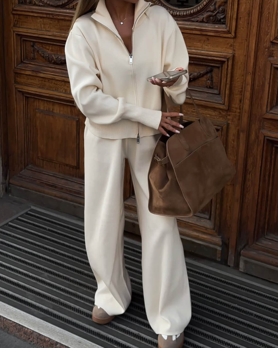Soria | Ensemble Tricot Femme Veste avec Fermeture Éclair