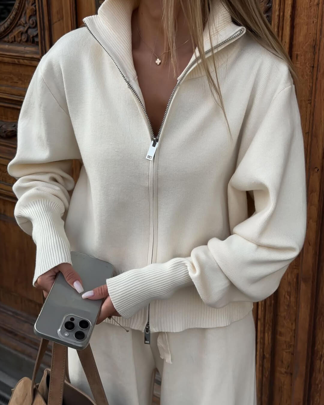 Soria | Ensemble Tricot Femme Veste avec Fermeture Éclair