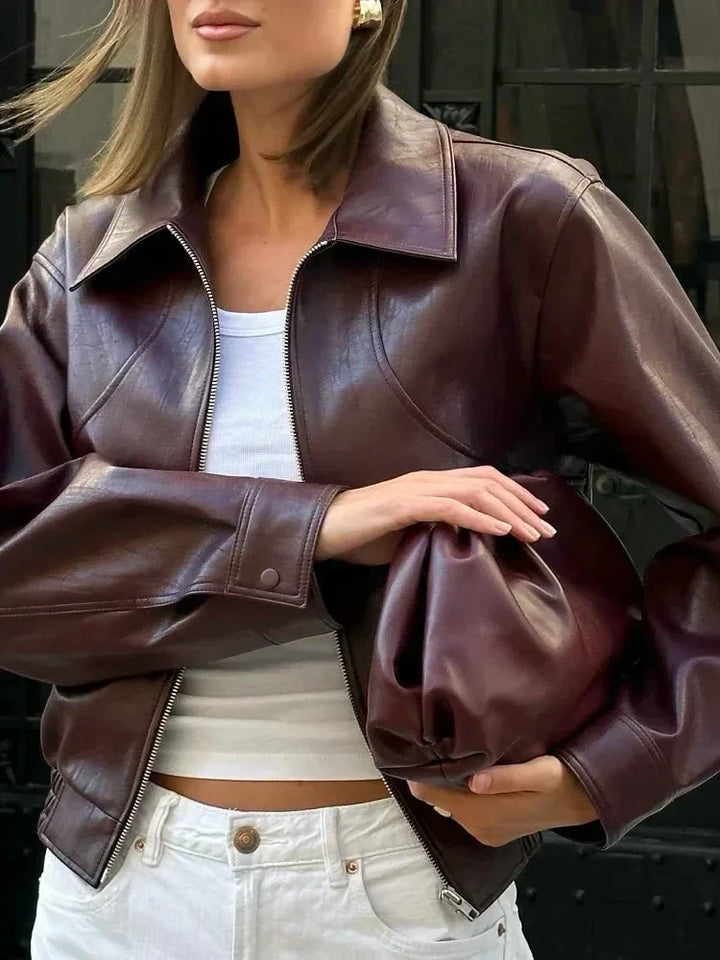 Fern | Veste en cuir vintage courte pour femmes en bordeaux