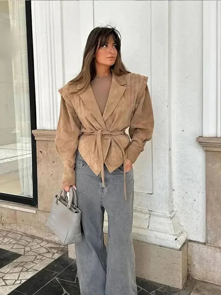 Selena | Veste en Suédine à Col en V pour Femmes