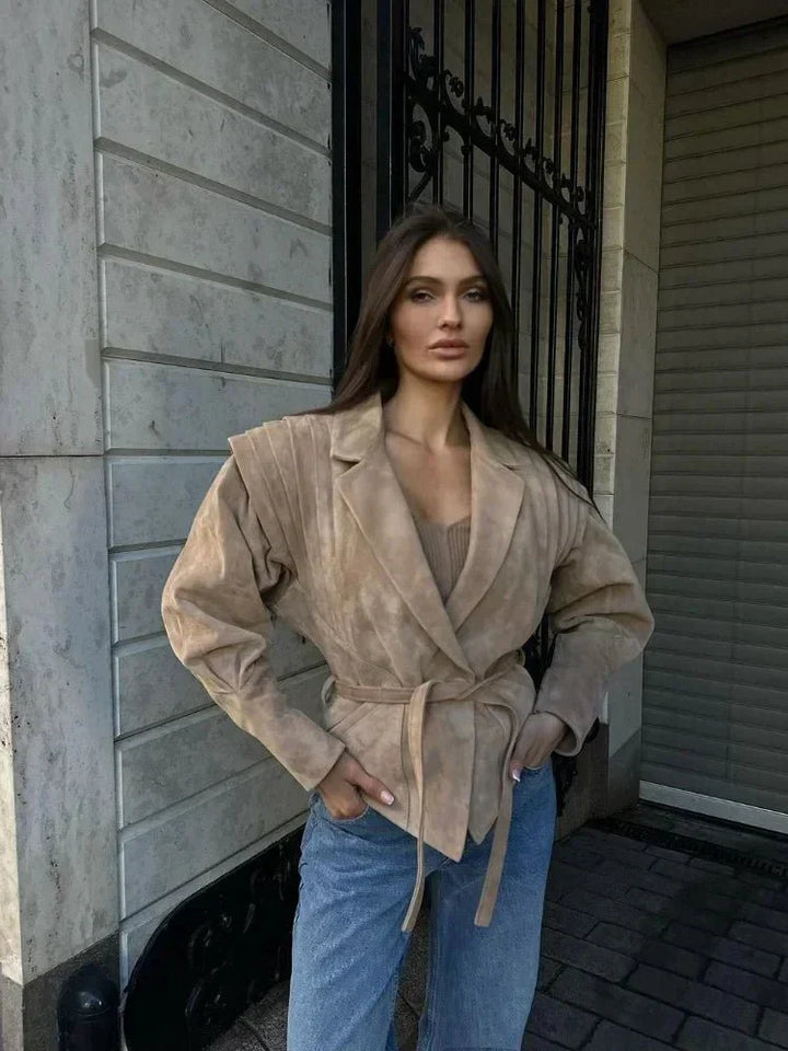 Selena | Veste en Suédine à Col en V pour Femmes