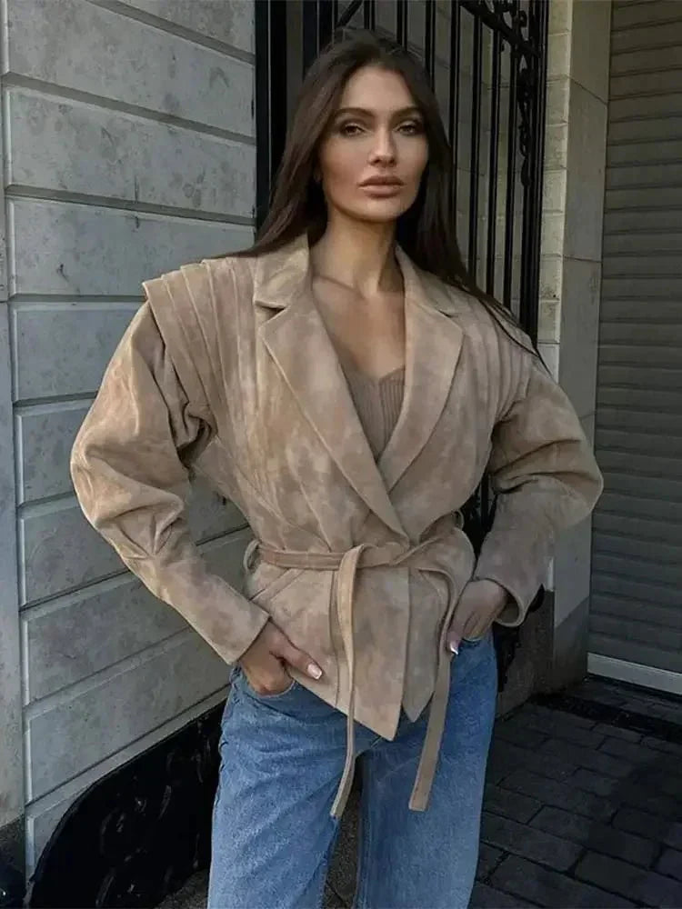 Selena | Veste en Suédine à Col en V pour Femmes