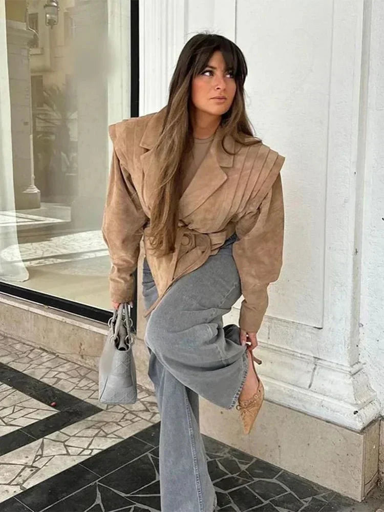 Selena | Veste en Suédine à Col en V pour Femmes