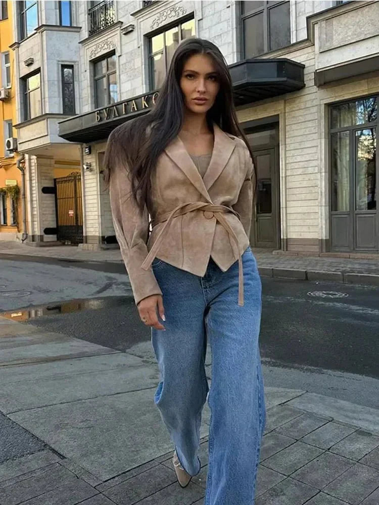 Selena | Veste en Suédine à Col en V pour Femmes