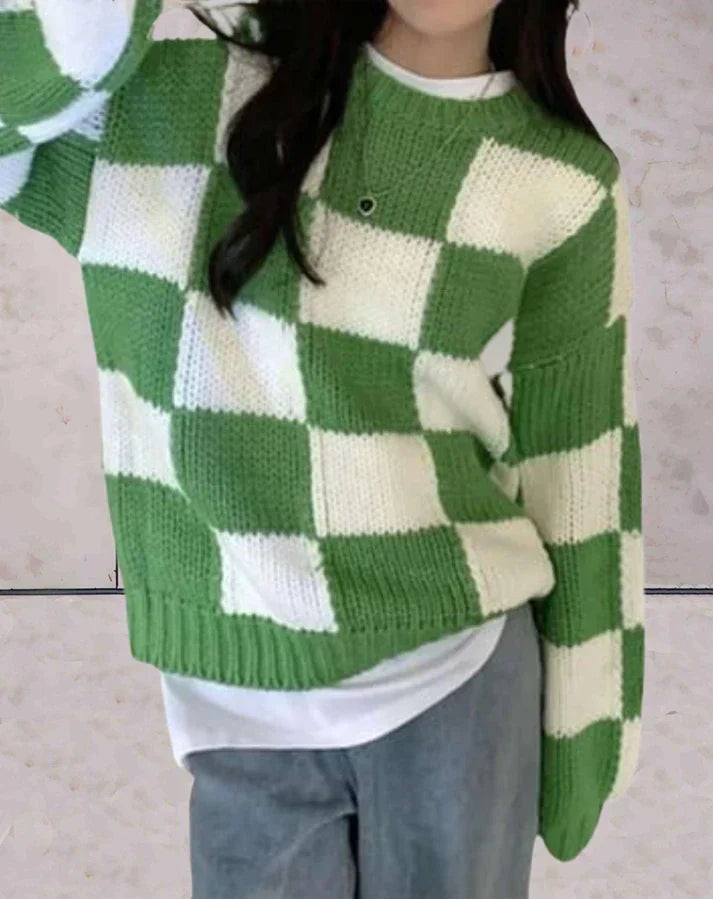 Delilah - pull en tricot pour femmes avec motif à carreaux