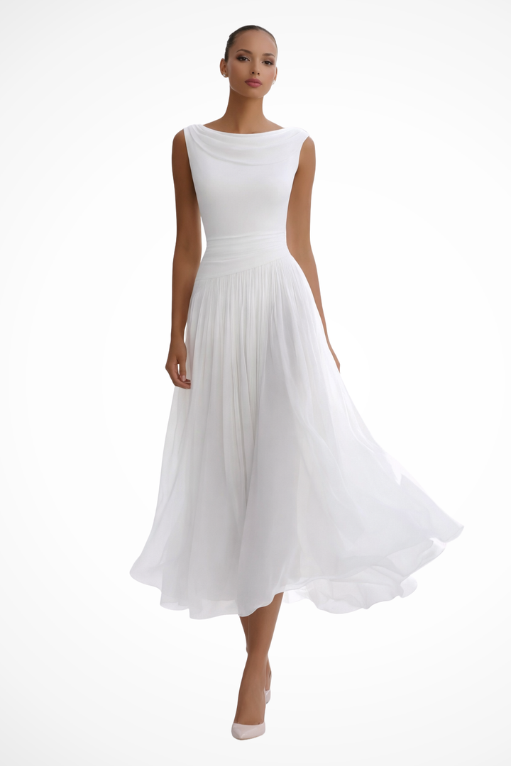 Seraphita | Robe Midi Plissée Drapée Sans Manches pour Femmes