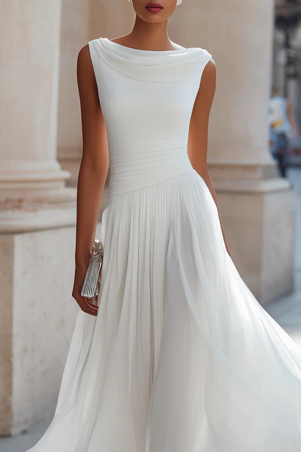 Seraphita | Robe Midi Plissée Drapée Sans Manches pour Femmes