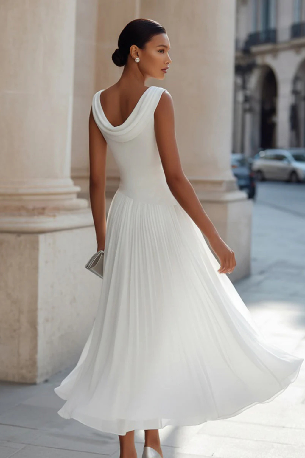 Seraphita | Robe Midi Plissée Drapée Sans Manches pour Femmes