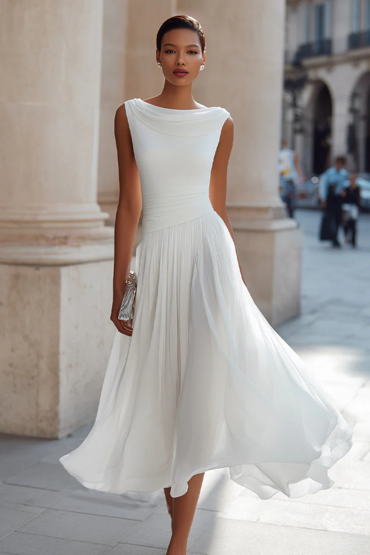 Seraphita | Robe Midi Plissée Drapée Sans Manches pour Femmes