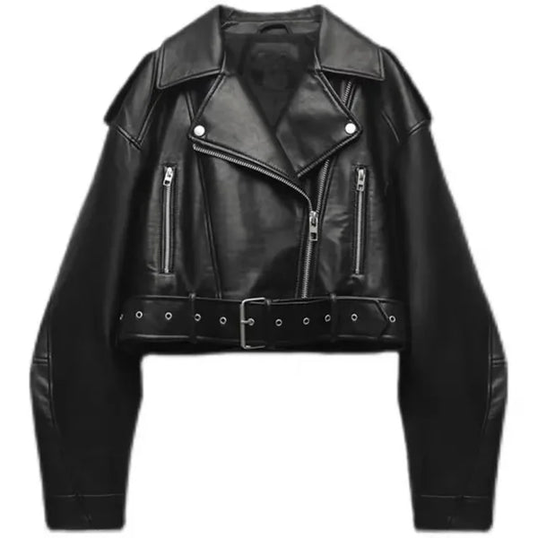 Veste en cuir biker cropped pour femmes