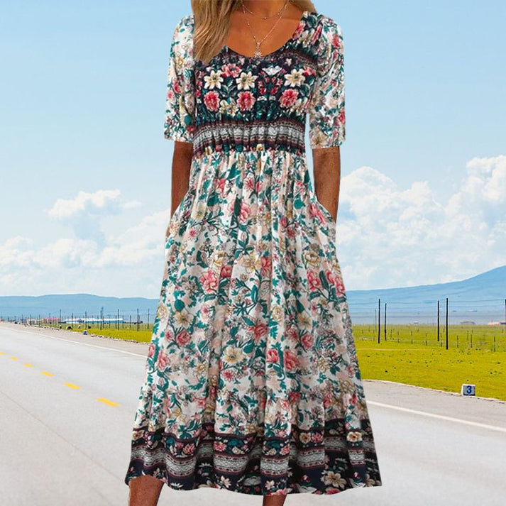 ELARA – ROBE MIDI EN COTON IMPRIMÉ