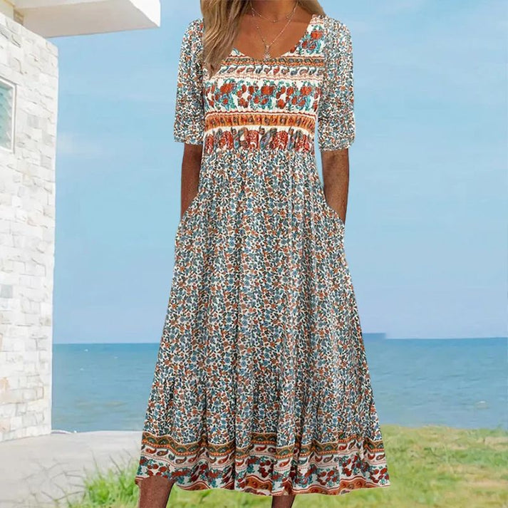 ELARA – ROBE MIDI EN COTON IMPRIMÉ
