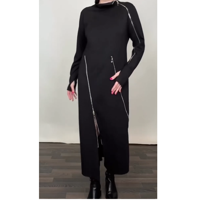 IDA | Robe maxi unie à la mode pour femmes avec trois zips