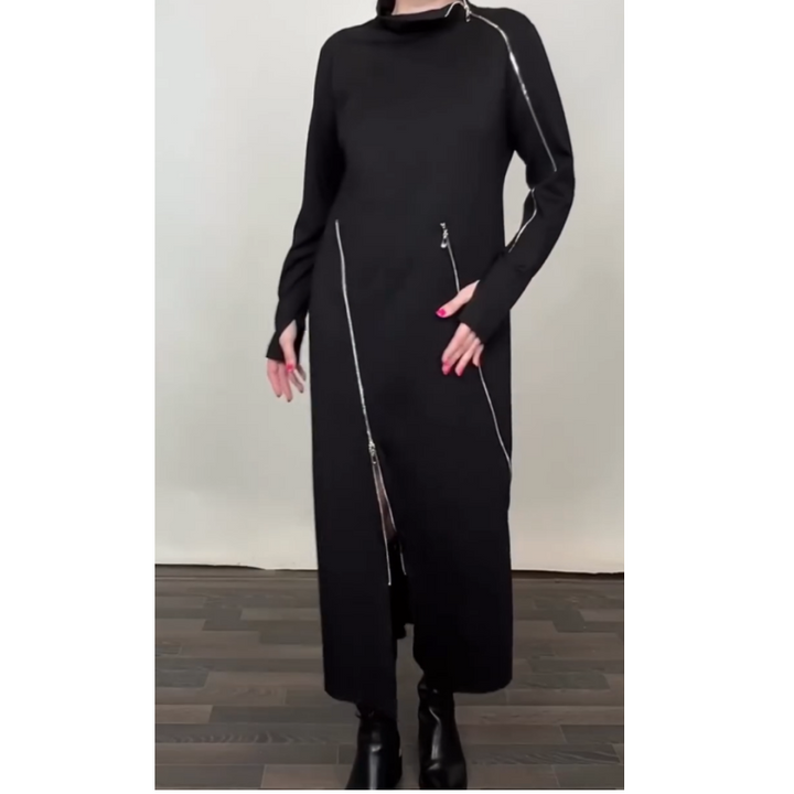 IDA | Robe maxi unie à la mode pour femmes avec trois zips