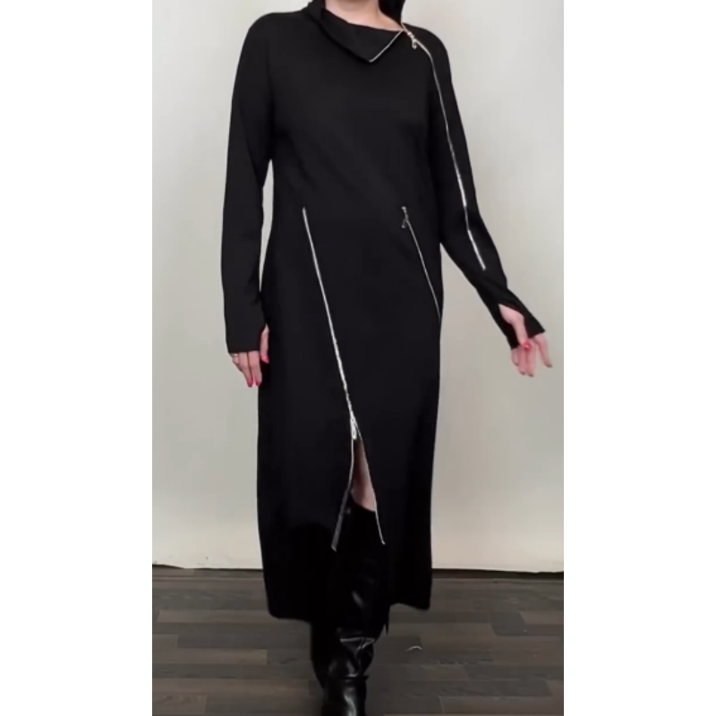 IDA | Robe maxi unie à la mode pour femmes avec trois zips