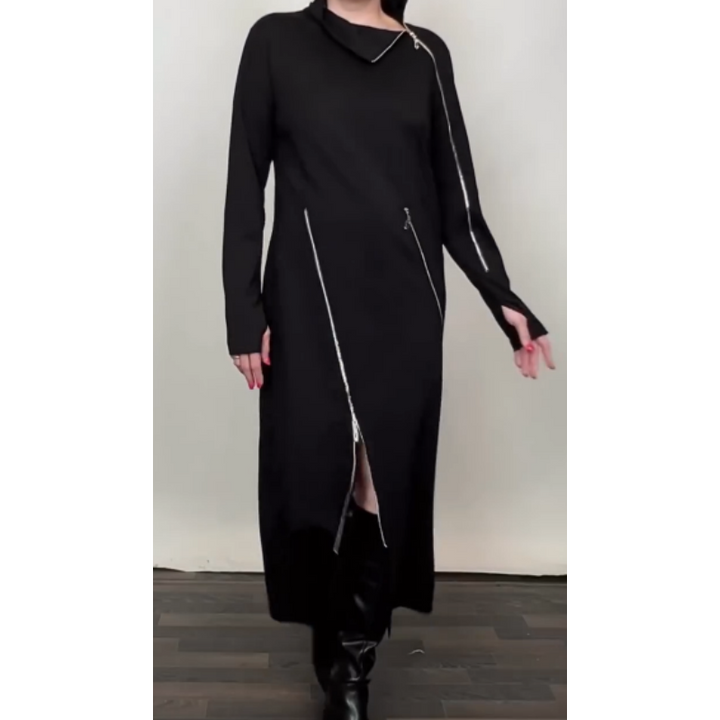 IDA | Robe maxi unie à la mode pour femmes avec trois zips