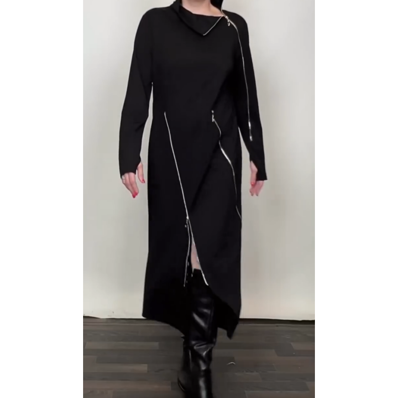 IDA | Robe maxi unie à la mode pour femmes avec trois zips