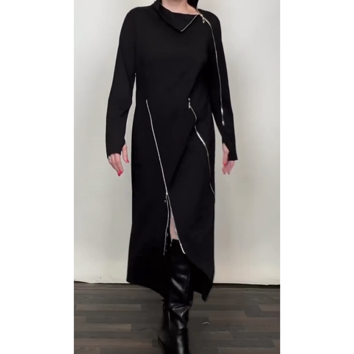 IDA | Robe maxi unie à la mode pour femmes avec trois zips