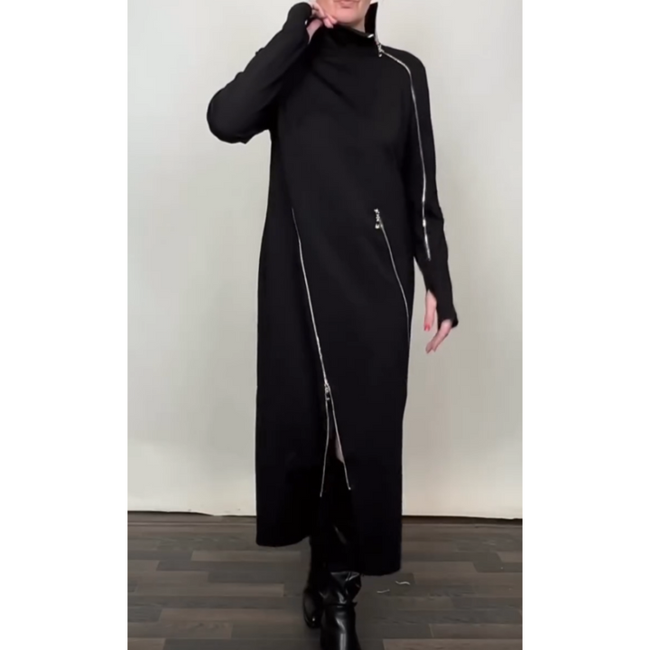 IDA | Robe maxi unie à la mode pour femmes avec trois zips
