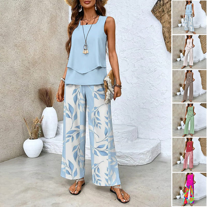 MELEK - ENSEMBLE DE BLOUSE SANS MANCHES ET PANTALON PALAZZO