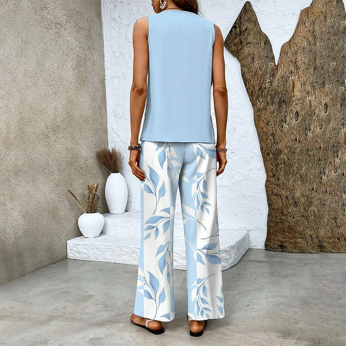 MELEK - ENSEMBLE DE BLOUSE SANS MANCHES ET PANTALON PALAZZO